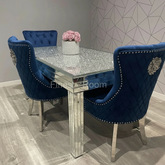 Crush Glass Dining Table with Navy Majestic Chairs