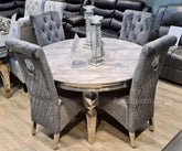 1.3 Grey Round Louis Dining Table With Dark Grey Sofia Chairs