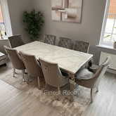 White Louis Dining Table With Dark Grey Valencia Chairs