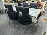 White Louis Dining Table With Black Leather Majestic Chairs