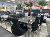 Black Louis Dining Table With Black Leather Majestic Chairs