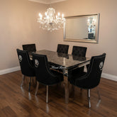 Black Louis Dining Table With Black Leather Majestic Chairs