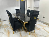 Black Gold Ariana Dining Table With Black Gold Sqaure Knocker Sofia Chairs