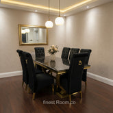 Black Gold Ariana Dining Table With Black Gold Sqaure Knocker Sofia Chairs