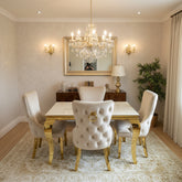 Cream Gold Louis Dining Table With Ring Knocker Victoria Chairs