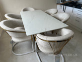 White Amelia Dining Table With Cream Prado Chairs