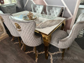 Pandora Gold Louis Dining Table With Light Grey Gold Majestic Chairs
