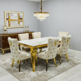 Cream Gold Louis Dining Table With Cream Gold Lion Knocker Victoria Chairs