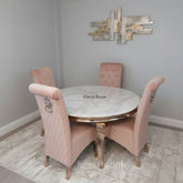 1.3m Round White Louis Dining Table with Pink Sofia Chairs