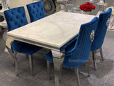 White Louis Dining Table With Navy Majestic Chairs