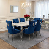 White Louis Dining Table With Navy Majestic Chairs