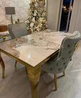Pandora Gold Louis Dining Table With Grey Gold Victoria Chairs