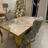 Pandora Gold Louis Dining Table With Grey Gold Victoria Chairs