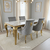 Kata Gold Louis Dining Table With Silver Gold Roma Chairs