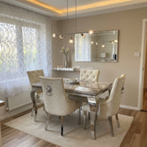 Beige Louis Dining Table With Cream Leather Majestic Chairs