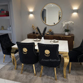 White Gold Louis Dining Table With Black Gold Lion Knocker Majestic Chairs