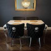 White Louis Dining Table With Black Valentino Chairs