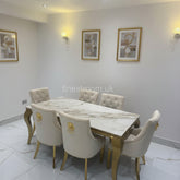 Kata Gold Louis Dining Table With Mink Gold Majestic Chairs