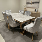 Grey Gold Ariana Dining Table With Silver Gold Roma Chairs
