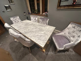 Grey Gold Ariana Dining Table With Silver Gold Roma Chairs
