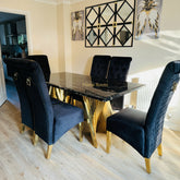 Black Gold Ravello Dining Table With Black Gold Sofia Chairs