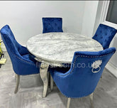 1.1M Round Grey Louis Dining Table With Navy Majestic Chairs