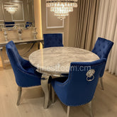 1.1M Round Grey Louis Dining Table With Navy Majestic Chairs