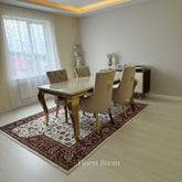 Cream Gold Louis Dining Table with Mink Gold Lion Knocker Majestic Chairs