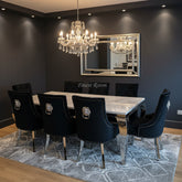 White Louis Dining Table With Black Majestic Chairs