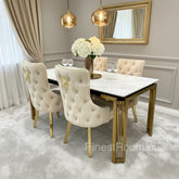 White Sorrento Dining Table With Cream Gold LK Victoria Chairs