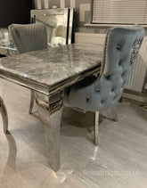 Grey Louis Chrome Dining Table With Silver Grey Victoria Chairs