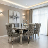 Grey Louis Chrome Dining Table With Silver Grey Victoria Chairs