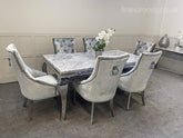 Grey Louis Dining Table With Silver Isabelle Chairs