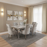 Grey Louis Dining Table With Silver Isabelle Chairs
