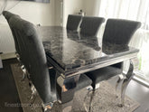 Black Louis Dining Table with Dark Grey Leather Nicole Chairs
