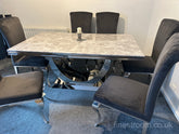 Grey Arial Dining Table With Dark Grey Velvet Nicole Chairs