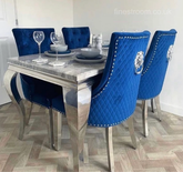 Grey Louis Chrome Dining Table With Navy Majestic Chairs