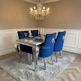 Grey Louis Chrome Dining Table With Navy Majestic Chairs