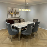 Grey Louis Dining Table With Dark Grey Majestic Chairs