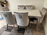 Cream Louis Dining Table With Mink Shimmer Majestic Chairs