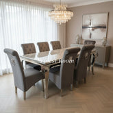 Grey Louis Chrome Dining Table with Dark Grey Sofia Chairs