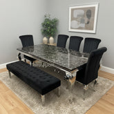Black Louis Dining Table With Black Nicole Chairs & Majestic Bench