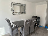 Black Louis Dining Table With Dark Grey Sofia Chairs