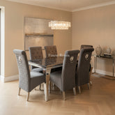 Black Louis Dining Table With Dark Grey Sofia Chairs