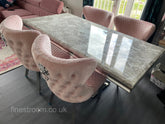 Grey Arial Dining Table With Pink Valentino Chairs