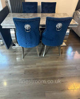 Grey Ariana Dining Table With Navy Blue Majestic Chairs