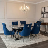 Grey Ariana Dining Table With Navy Blue Majestic Chairs