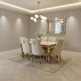 White Gold Louis Dining Table With Mink Gold Majestic Chairs