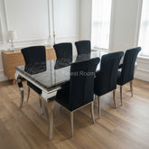 Black Louis Dining Table With Black Armenia Chairs