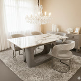 Lina Grey Marble Dining Table With Lina Grey Dining Chairs